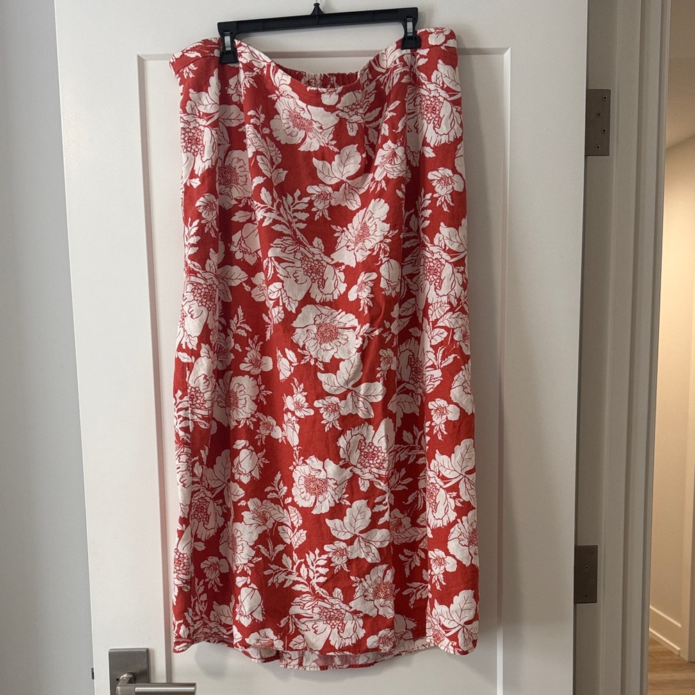 Printed linen floral maxi skirt